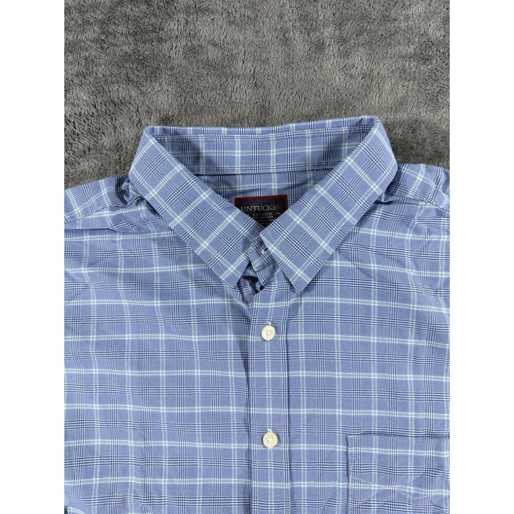 Untuckit Toro Shirt Men 2XLT Plaid Long Sleeve Button Up Nylon Blue Green White
